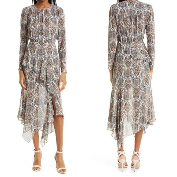 Veronica Beard dress Sazan Long sleeve handkerchief hem paisley size 2 - Picture 1 of 11